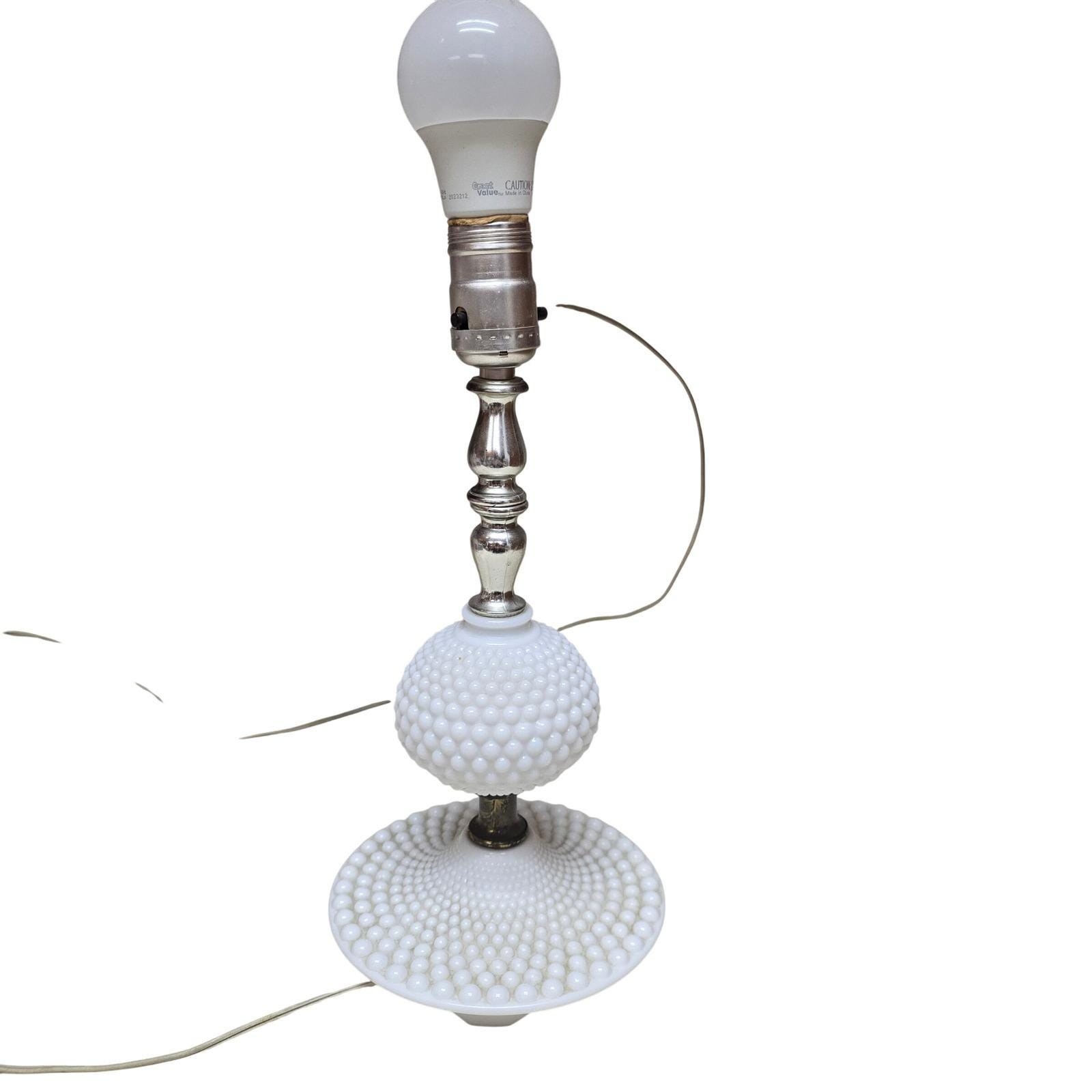 Vtg Fenton Hobnail Milk Glass Table Lamp Base White Mid Century Lighting 13in
