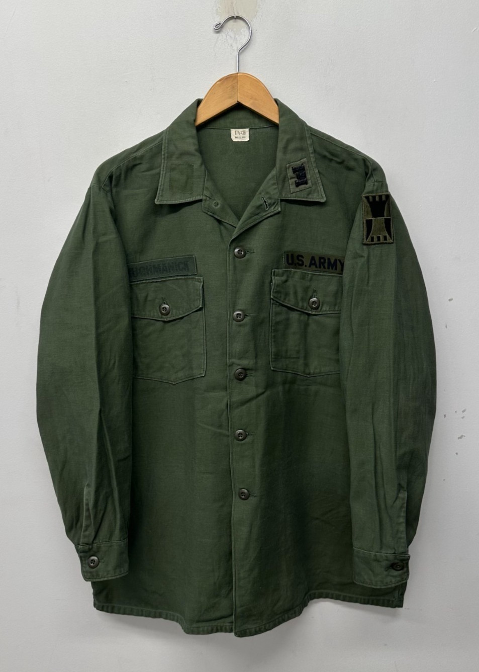 OG-107 Fatigue Shirt, Size 17 1/2 x 36, Dated 1968, US Army, W-39