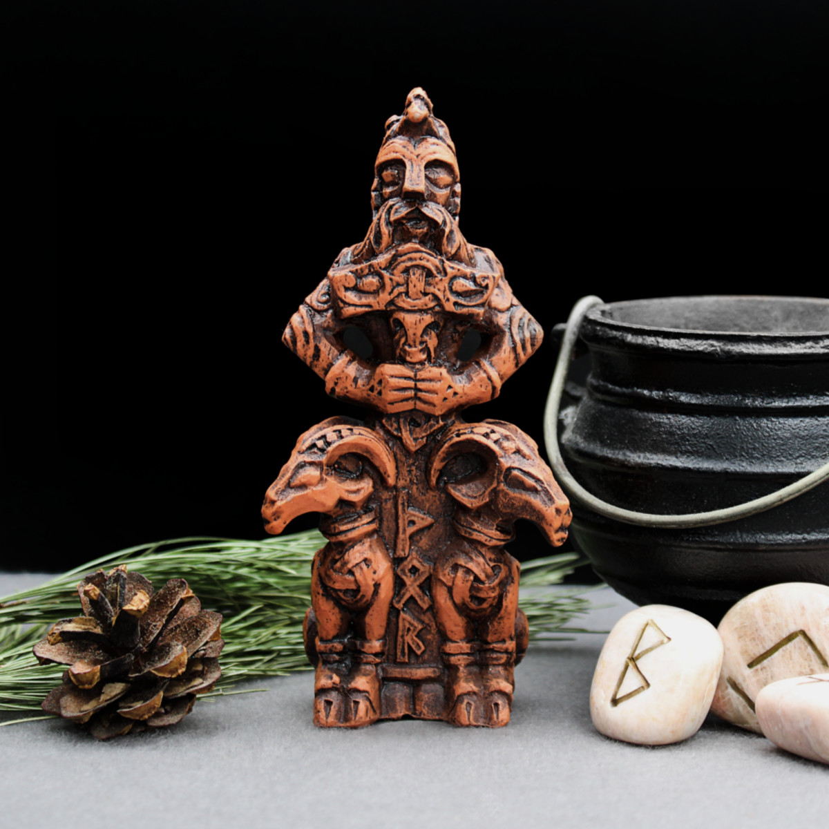 Thor Figurine - Wood Finish - Norse Asatru God Viking Statue - Dryad Design