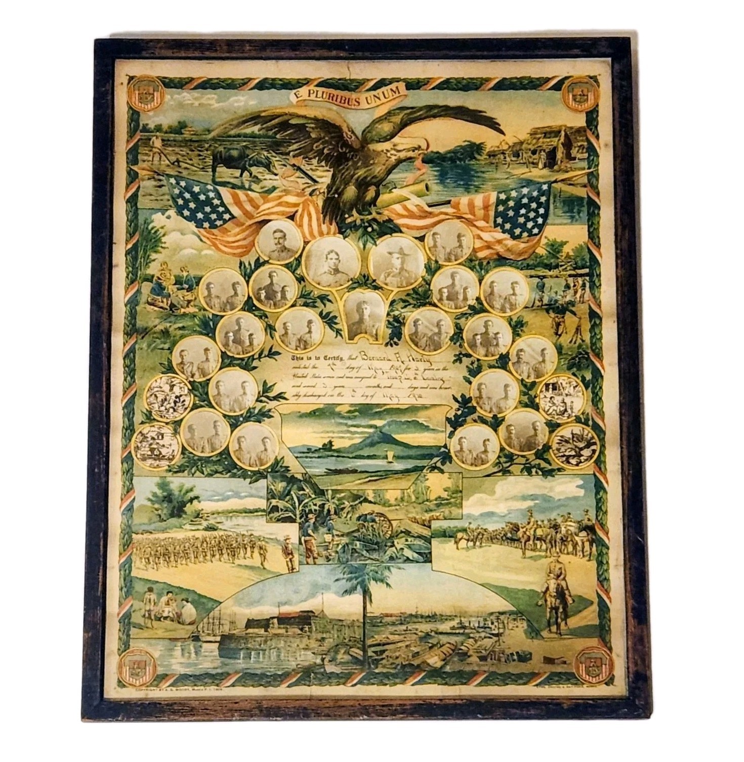 Antique 1909 Philippines Military Memorial 6th Cavalry Troop G Framed