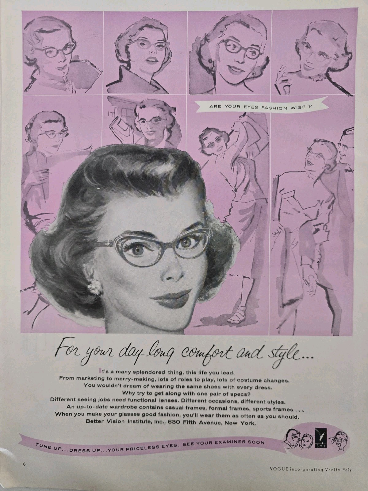 1956 Better Vision Institute Women's Eyeglasses glasses vintage art Ad 