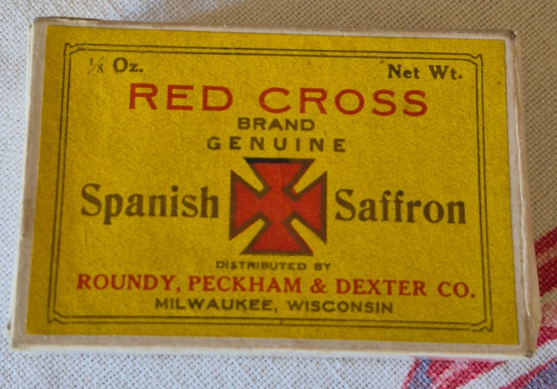 Spanish Saffron Red Cross Vintage Cardboard Spice Box c.1915 Spanish Saffron Red Cross Vintage Cardboard Spice Box c.1915
