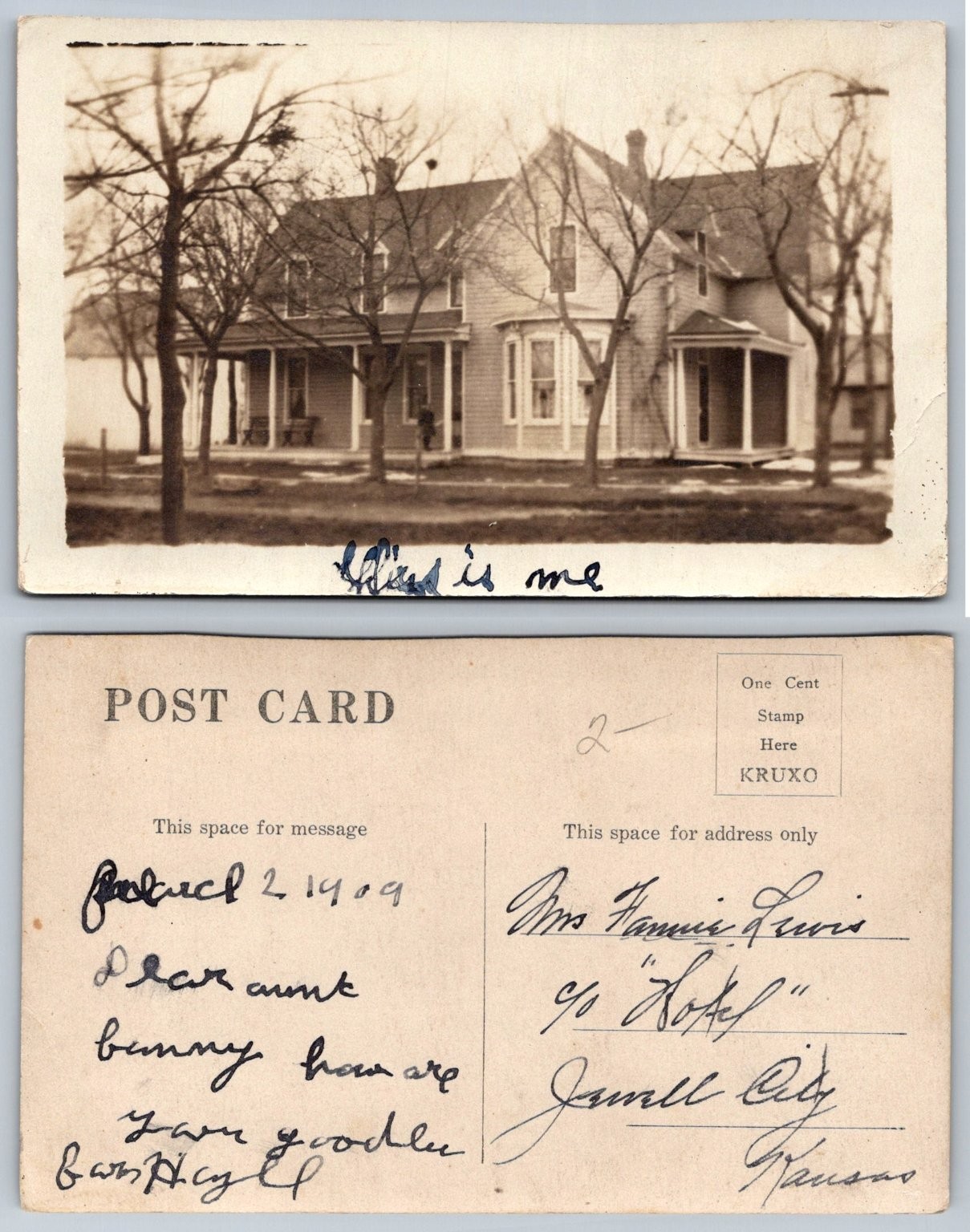 1909 KRUXO RPPC Jewell City Kansas House 