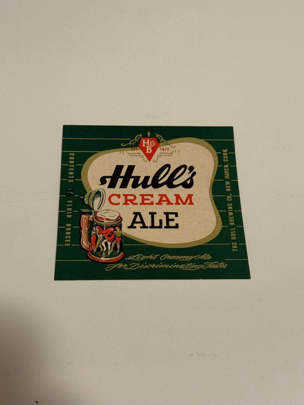 Vintage Hull\'s Cream Ale NOS Label New Haven Connecticut 16 oz 3\