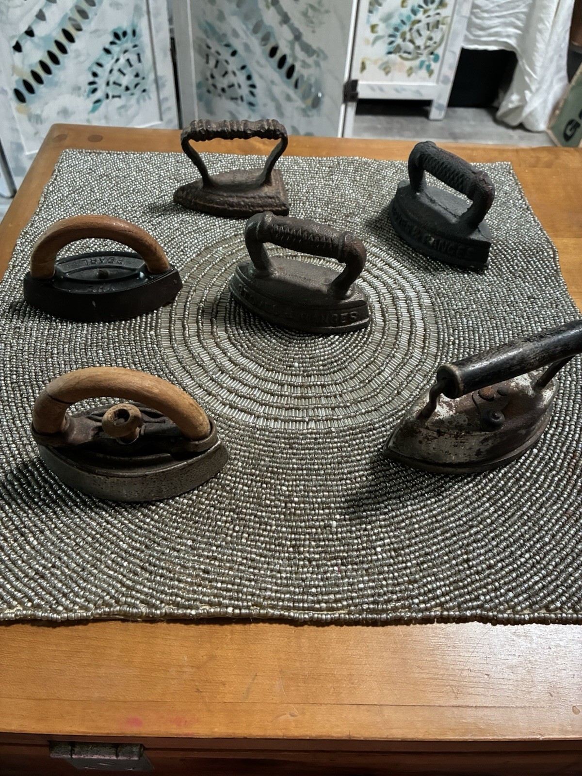 Antique Collection Of 6 Cast Iron/iron Miniature Sad Irons. Early 20th.