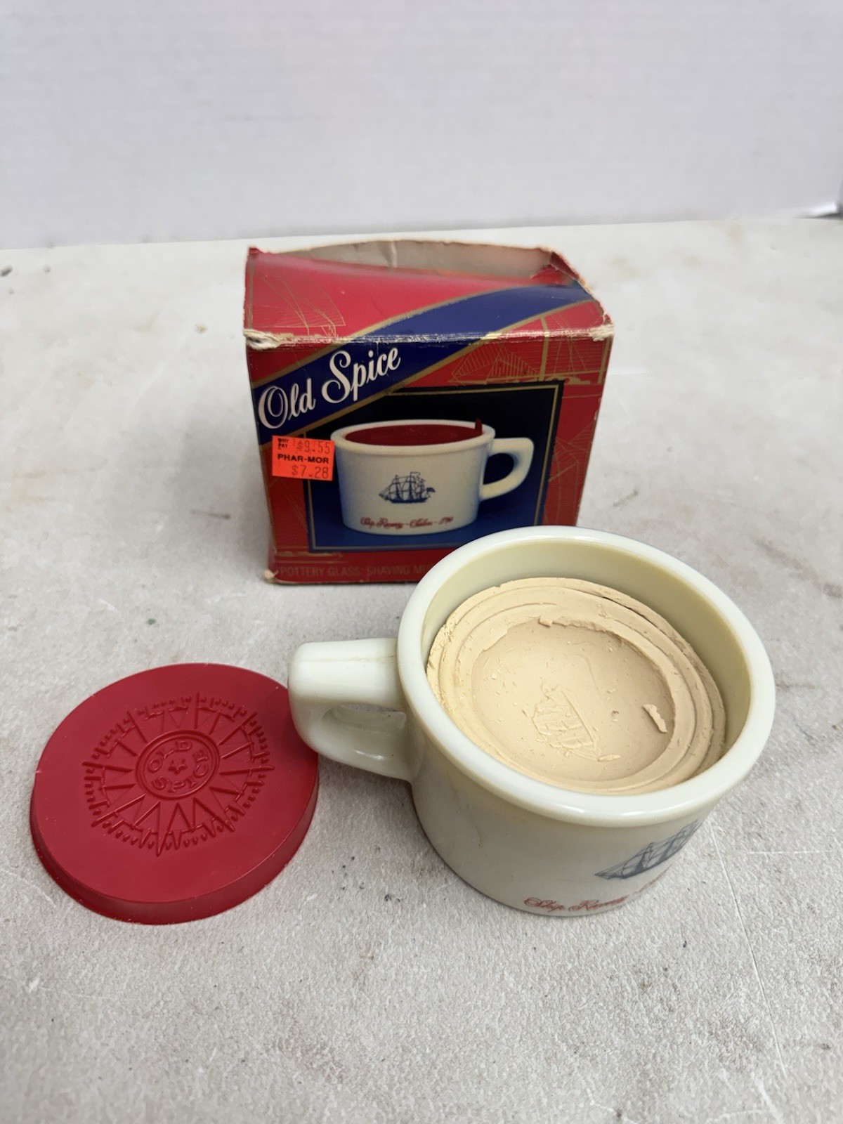 Vintage Old Spice Pottery Glass Shaving Mug With Soap