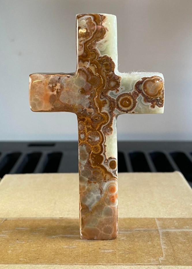 Onyx Marble Cross Vintage Pakistan Hand Carved Stone Christian Religious Decor