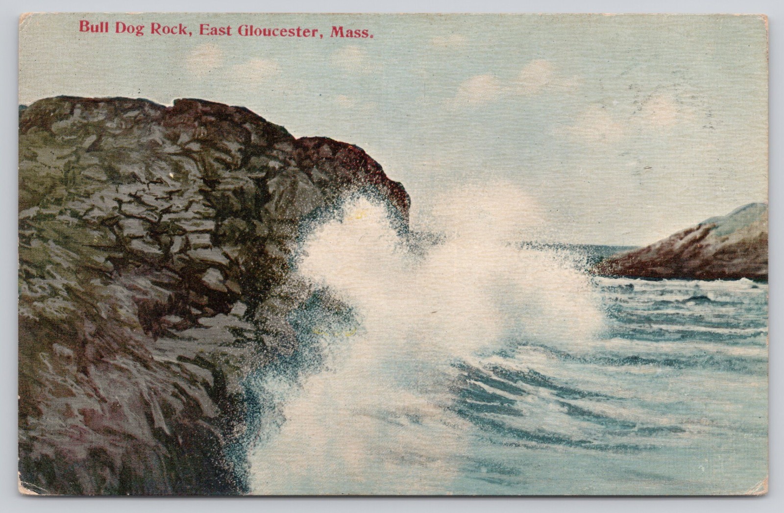 East Gloucester MA Massachusetts Bull Dog Rock Crashing Waves 1911 Postcard