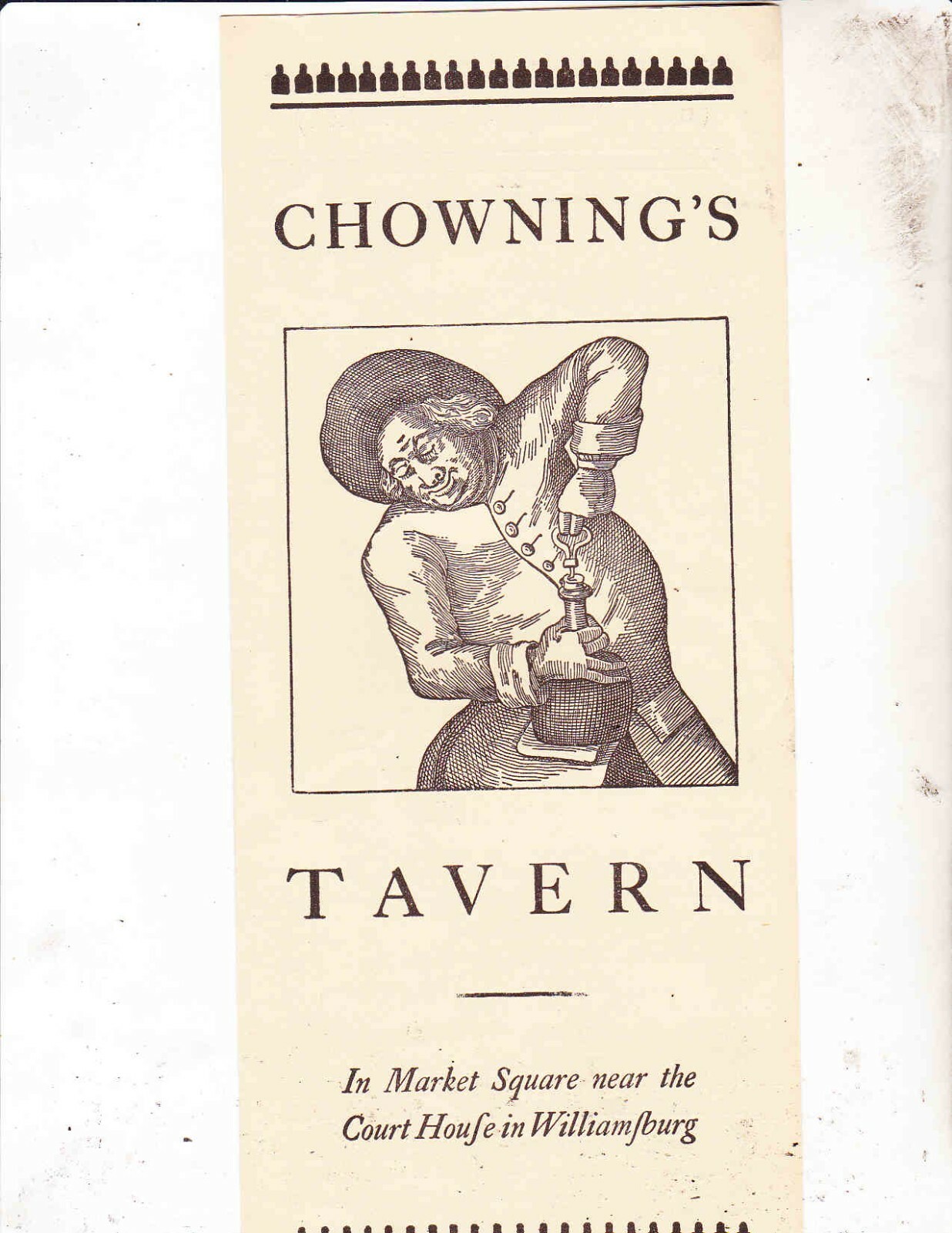 CHOWNING\'S TAVERN---WILLIAMSBURG VIRGINIA----1960\'S----PAPER MENU