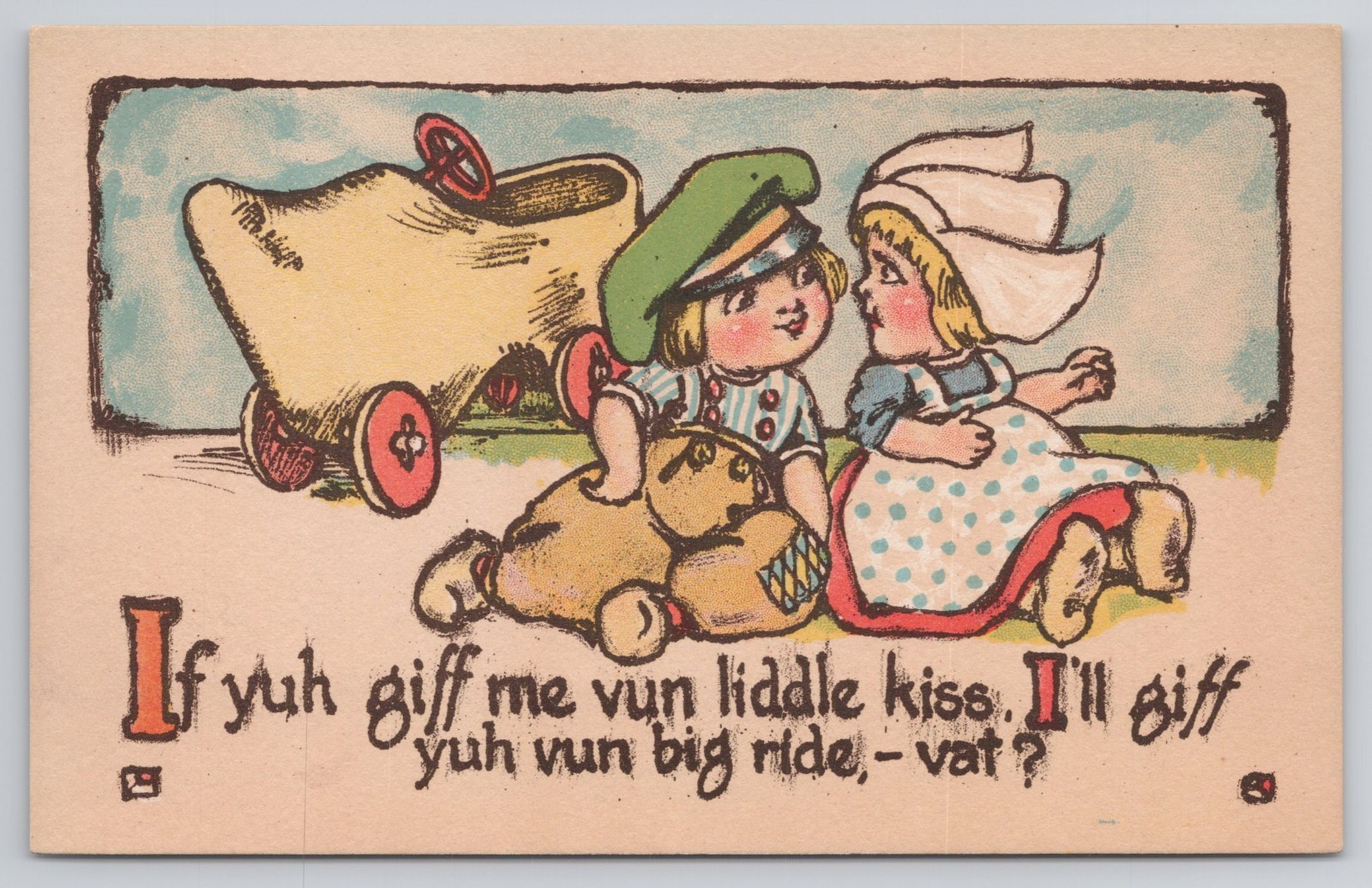 1900s Antique Dutch Kids Comic Postcard Wooden Shoe Cart TP Co NY 241 1900s Antique Dutch Kids Comic Postcard Wooden Shoe Cart TP Co NY 241