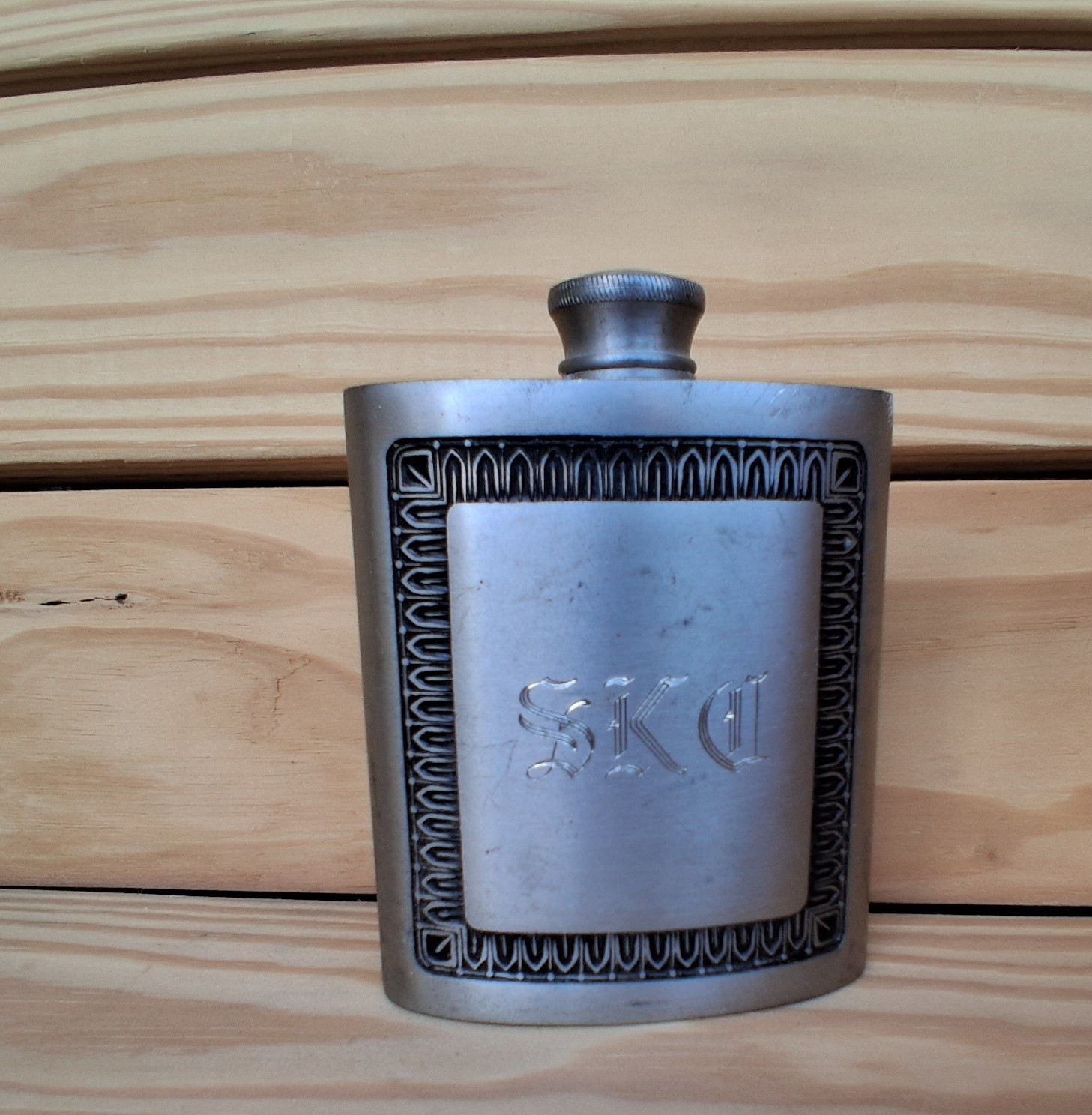 Vintage Selwin Flask Pewter Amazing Condition Monogrammed SKG