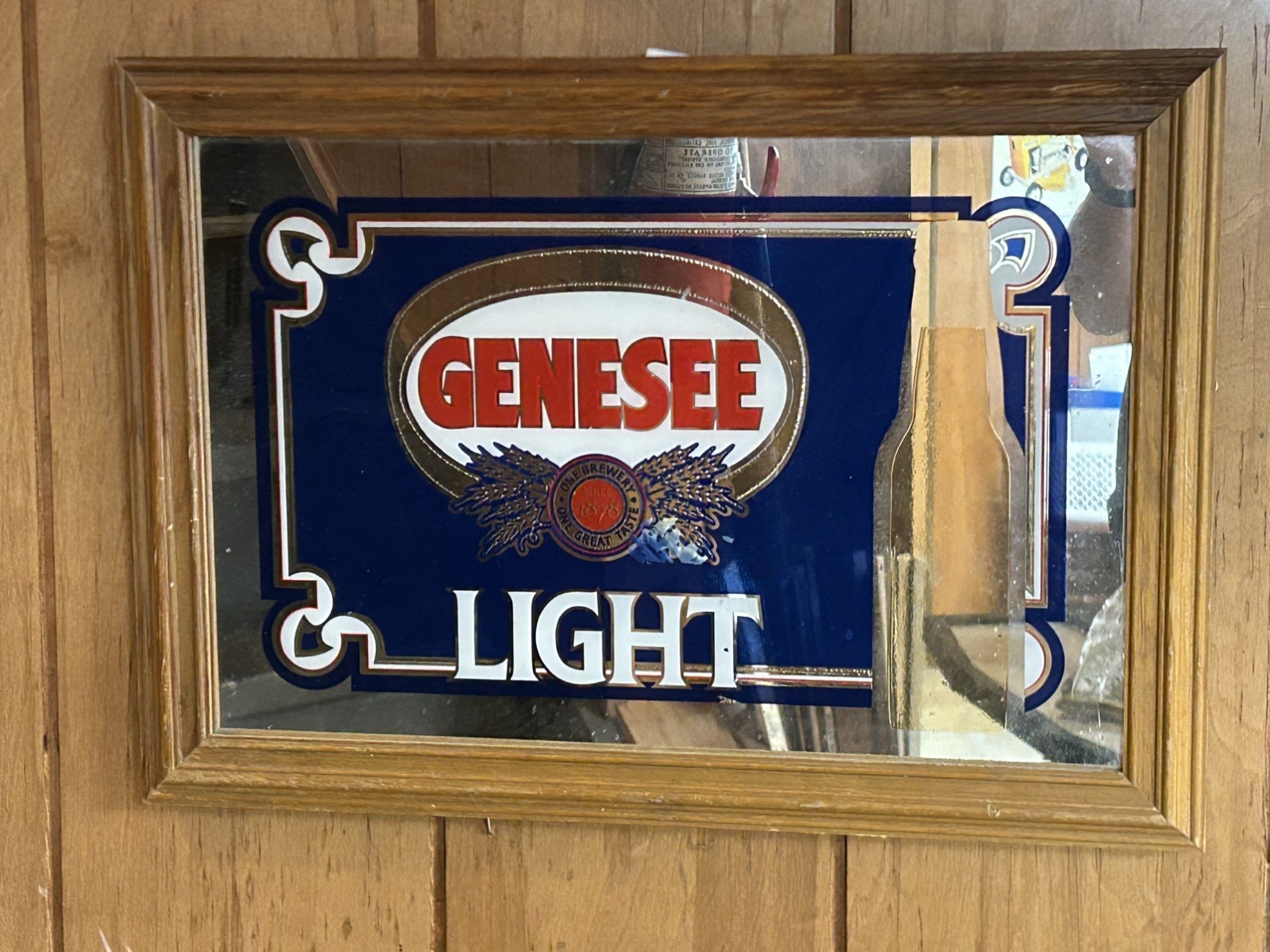 Vintage Genesee Light Beer Wood Framed Mirror Sign (17\
