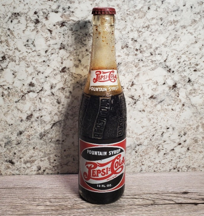 Vintage 1940s Pepsi Cola 12 oz Fountain Syrup Glass Bottle Sealed St Louis Mo