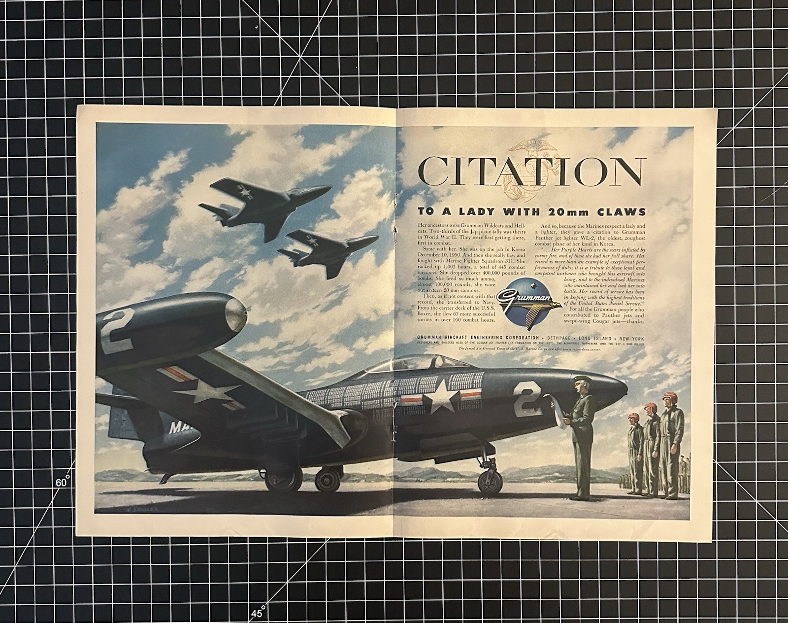 1950s Vintage Grumman Aircraft Print Ad - Military Jets Airplanes 1953