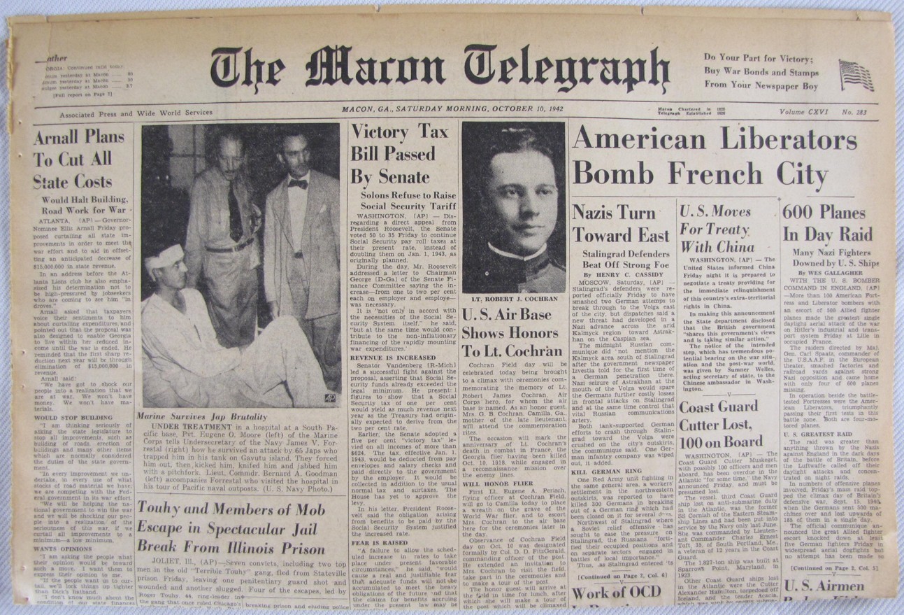 Vintage 1942 Cochran Army Air Field Named Georgia Newspaper