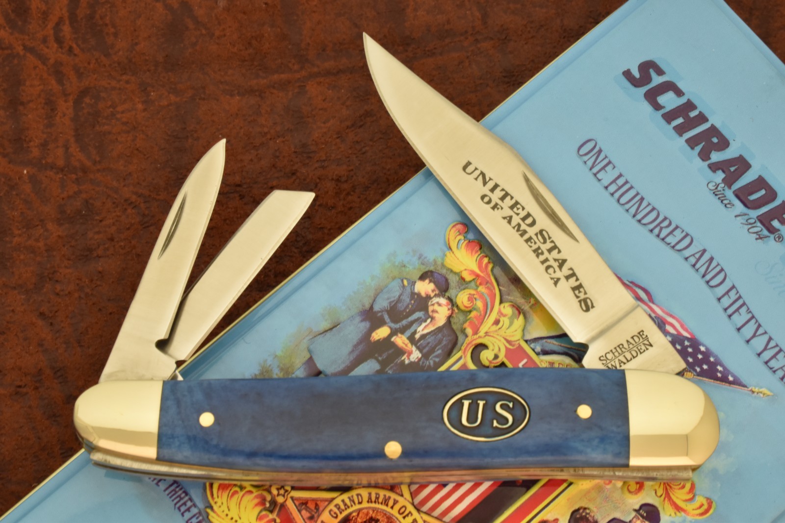 SCHRADE WALDEN 150 YEARS US BLUE BONE CIVIL WAR UNION WHITTLER KNIFE NICE (36763