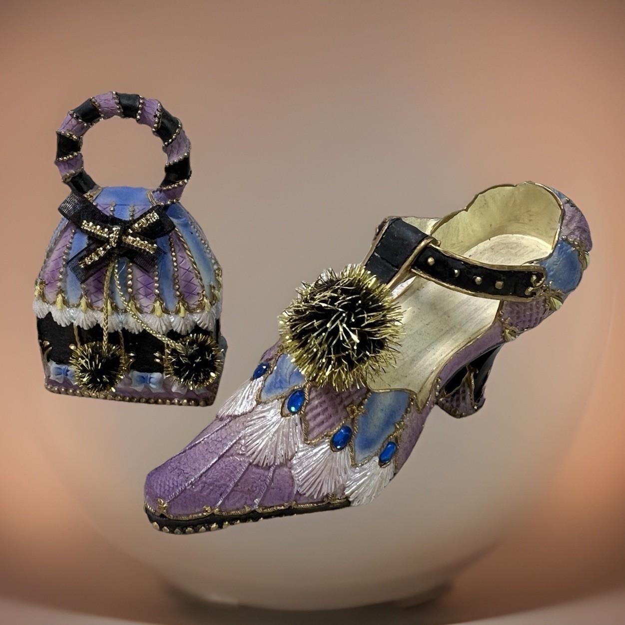 VTG Ashton-Drake Heirloom Collection Miniature Shoe Purse Figurine Pompom Decor
