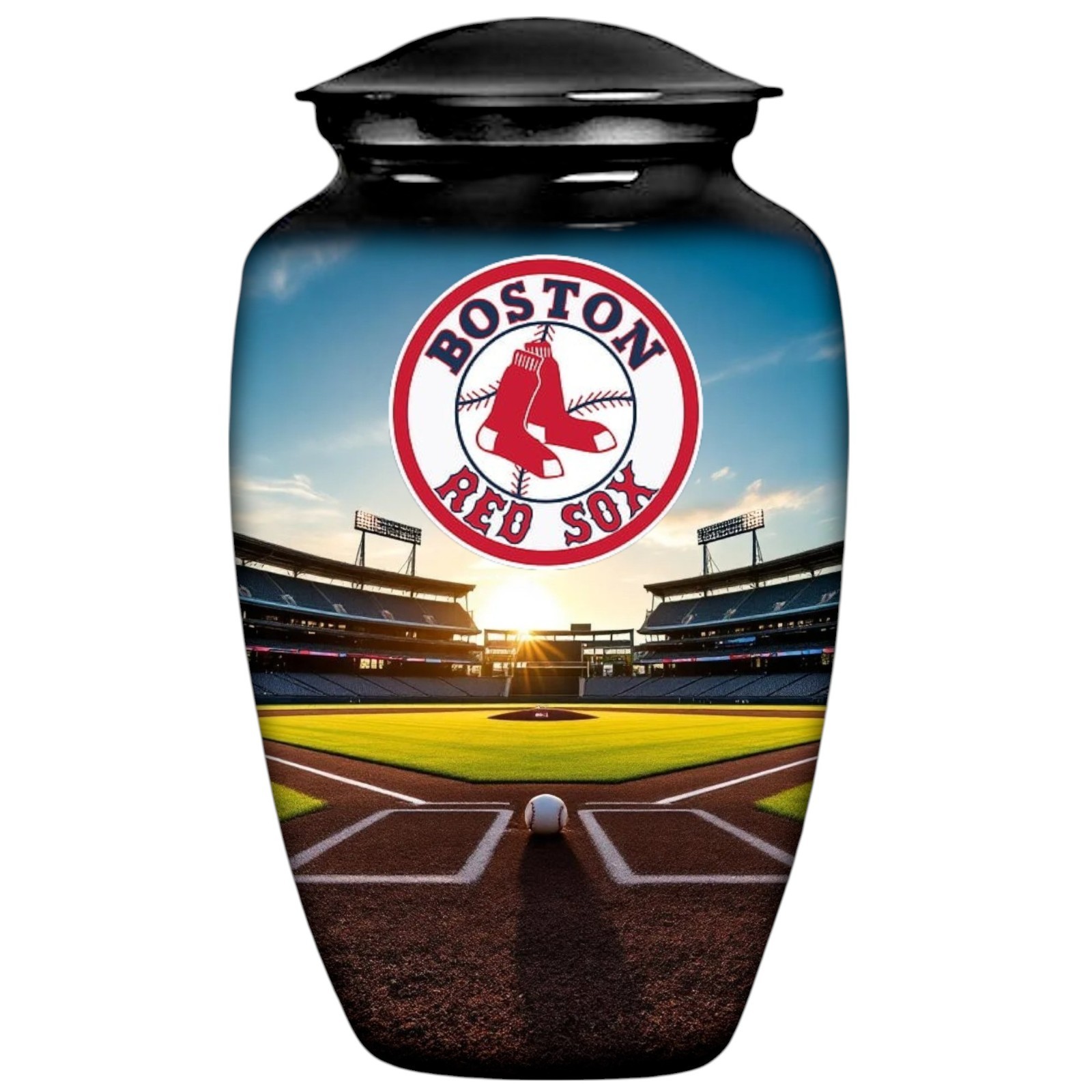 Boston Red Sox Baseball Style Cremation Black Urn Adult Human Ashes Urns w/Bag