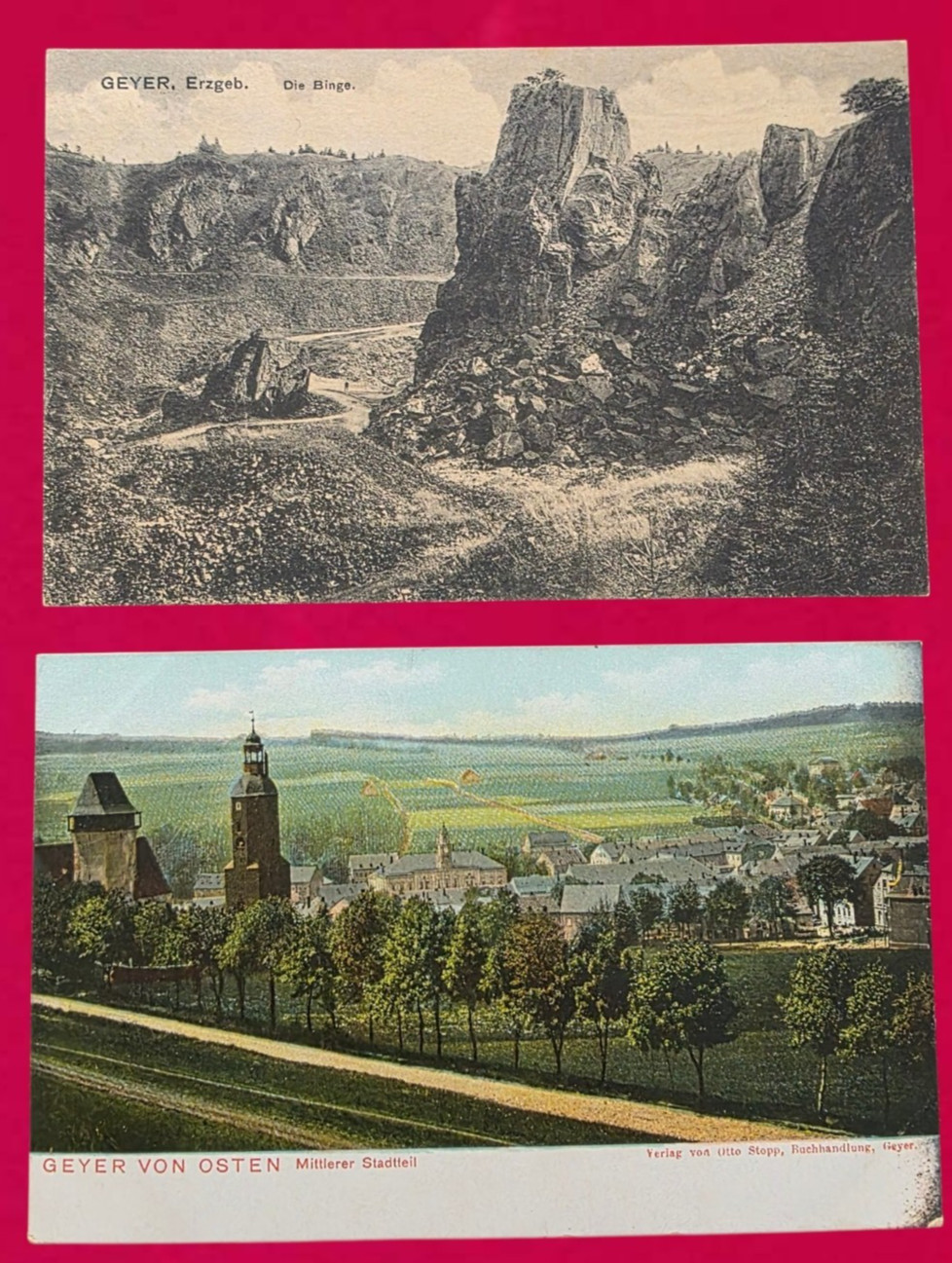 2 x Postcard Geyer i. Erzg. circa 1905 Die Binge, Gyer von Orsten (200275