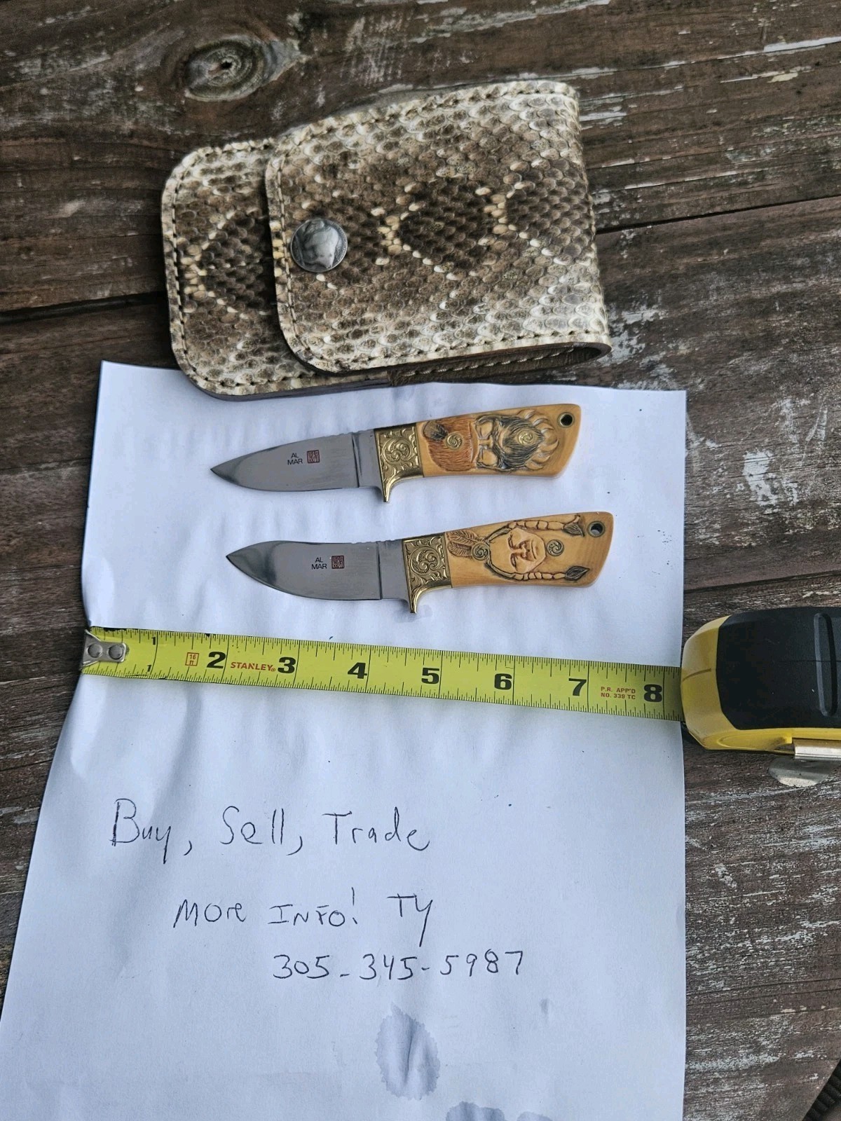 AL MAR RAT PACK RARE 1980S ART KNIFE ENGRAVED CUSTOM  SHEATH