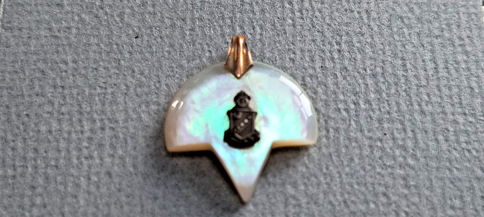 Vtg Mother of Pearl & Gold College / University / Sorority Necklace Pendant