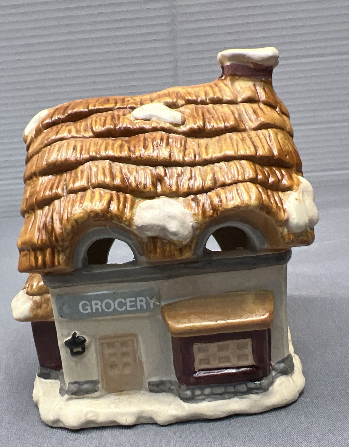 NIB Vintage Dickens Village Ceramic Candle Holder \'Grocery\'