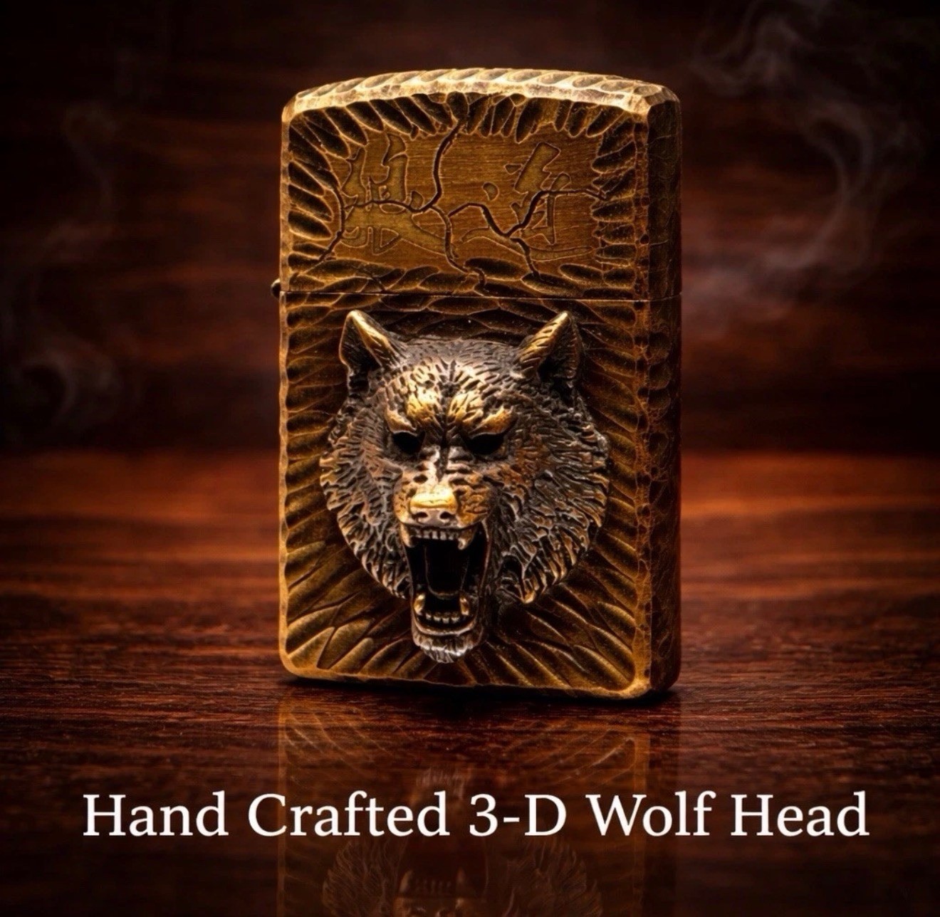 Vintage Style Brass 3D Wolf Head Design Custom Handmade Lighter