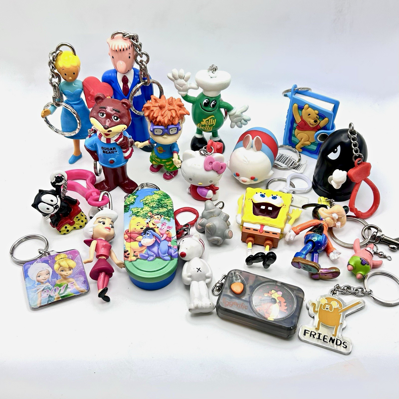 Vintage Pop Culture Character Keychain Lot 20pc Rugrats SpongeBob Winnie Pooh