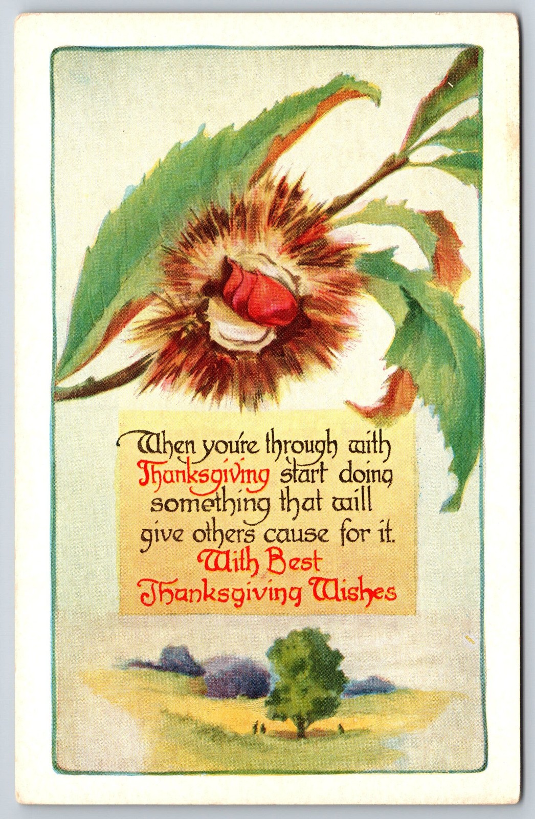 Thanksgiving~Horse Chestnut w/Red Seed On Branch~c1920 Vintage ART DECO Postcard Thanksgiving~Horse Chestnut w/Red Seed On Branch~c1920 Vintage ART DECO Postcard