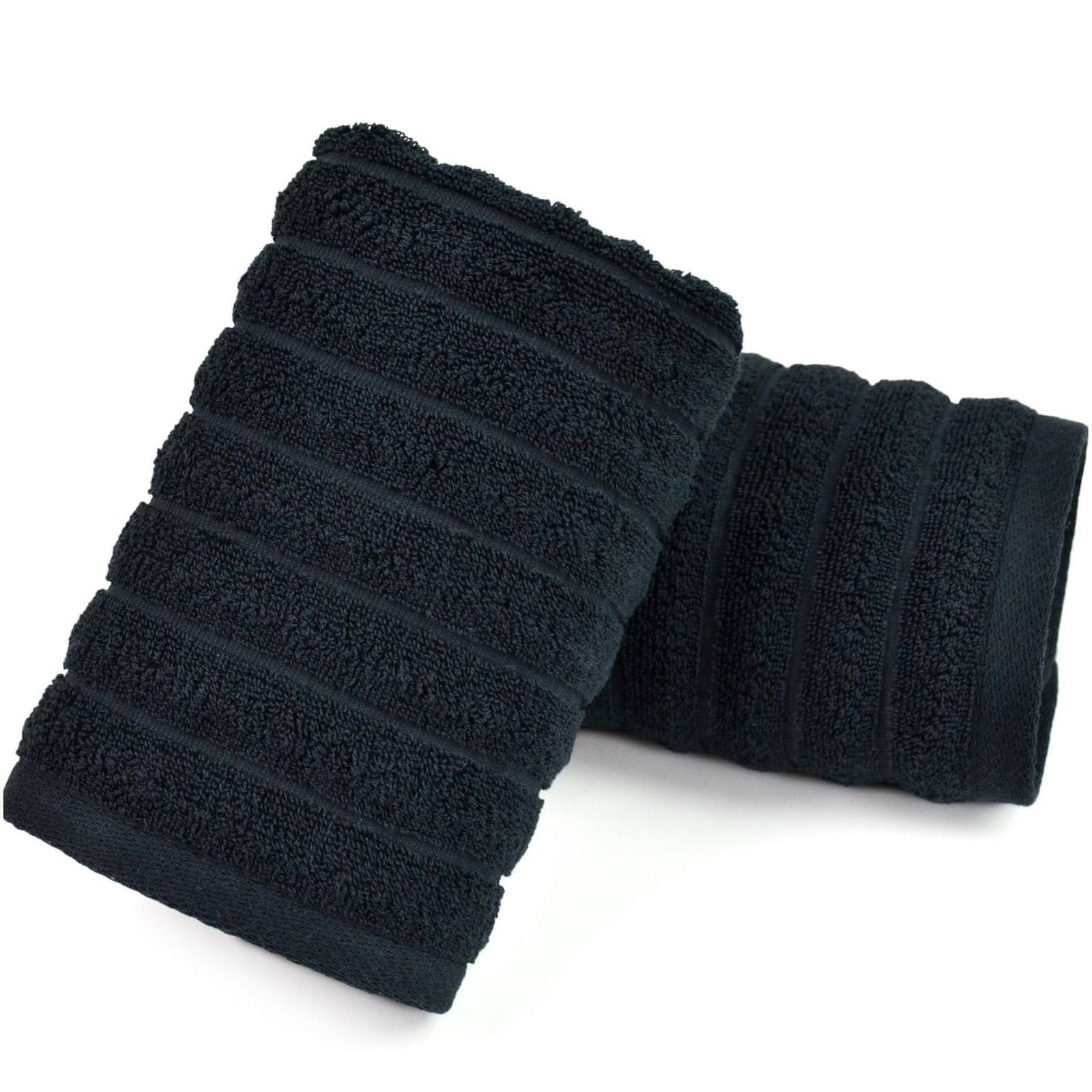 Jacquotha 2-Pack Black Ribbed Hand Towels, 480 GSM Cotton, Guest, Spa Jacquotha 2-Pack Black Ribbed Hand Towels, 480 GSM Cotton, Guest, Spa
