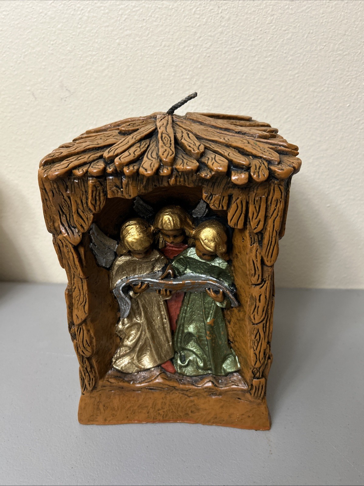 RARE LARGE Christmas Candle 4 Sided Carolers Johann Gunter Hand Carved 10” Vtg