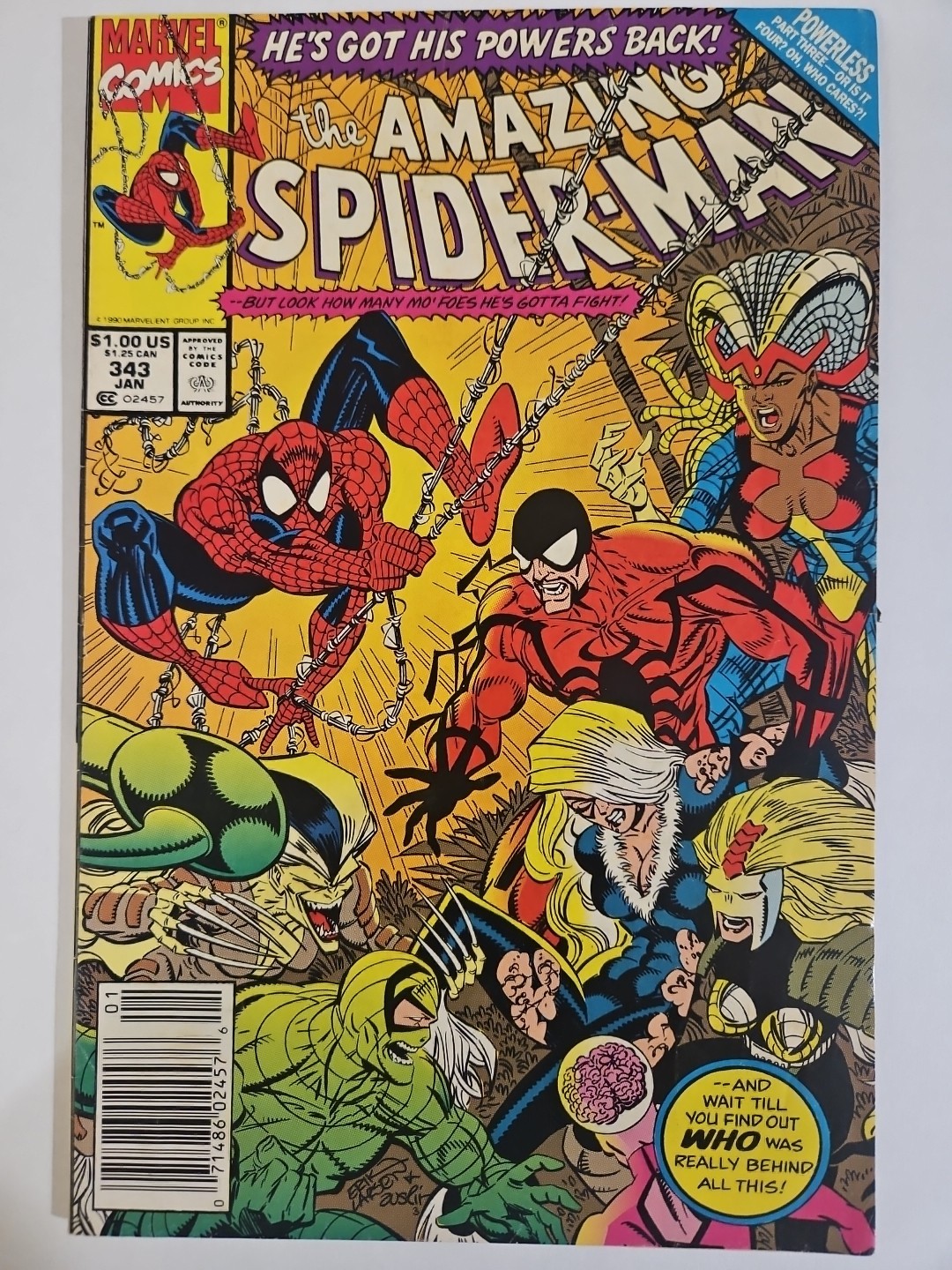 AMAZING SPIDER-MAN 343 NEWSSTAND *NOT NM* MARVEL COMICS 1990 .99 AUCTIONZX 1234