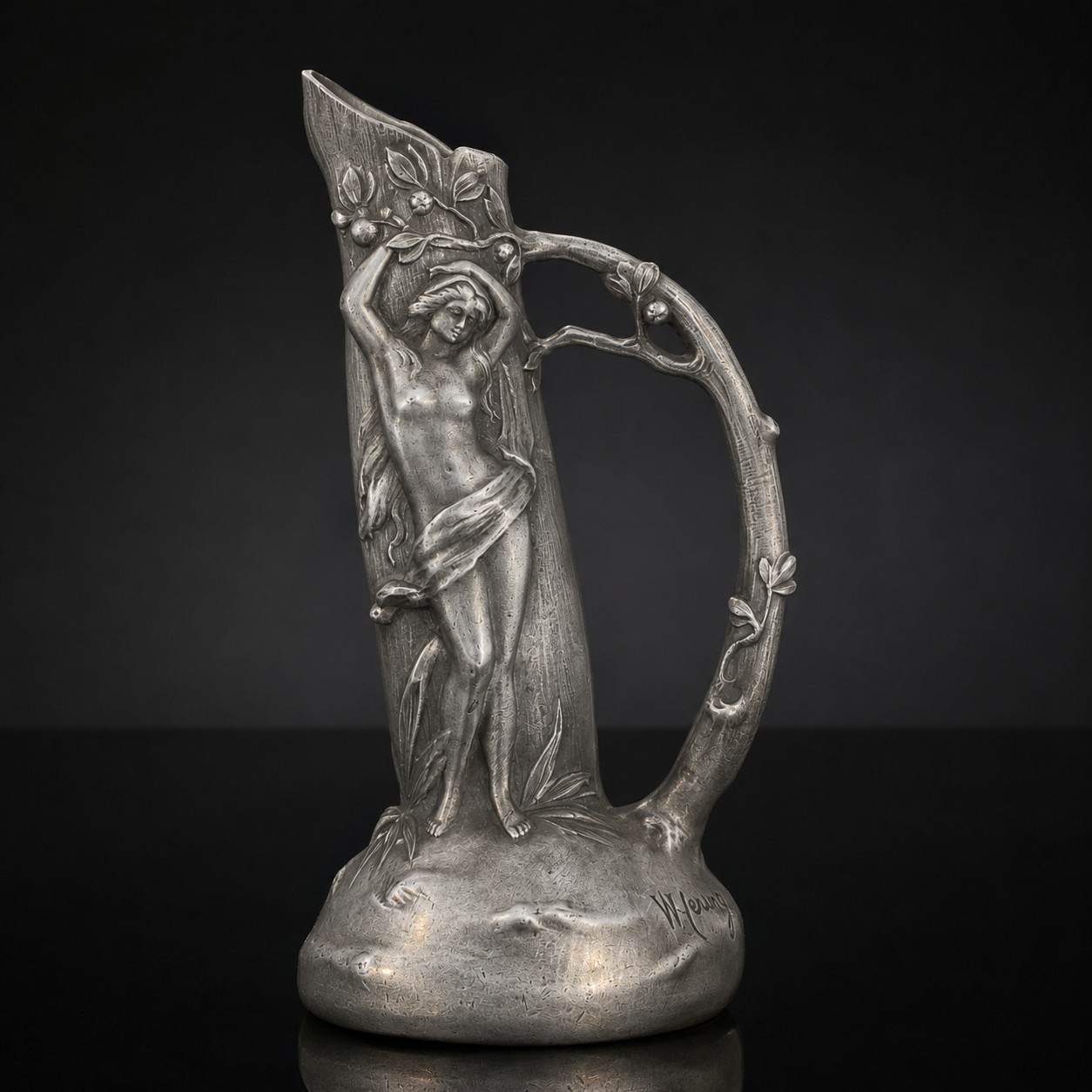 Antique Art Nouveau W Hering Ettlinger Freres Pewter Figural Ewer Paris c1910