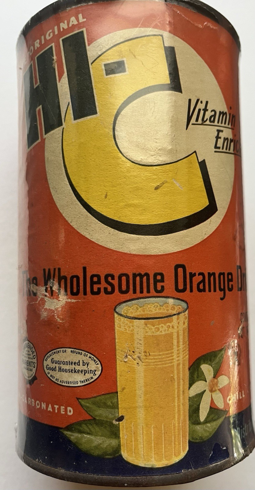 Vintage Hi-C Orange Drink Juice 1Qt 14Oz Advertising Tin Can 1951-1953