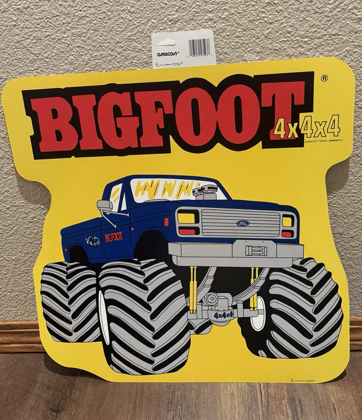 Vintage Amscan Bigfoot Monster 4x4x4 Truck Sign 18”x18”