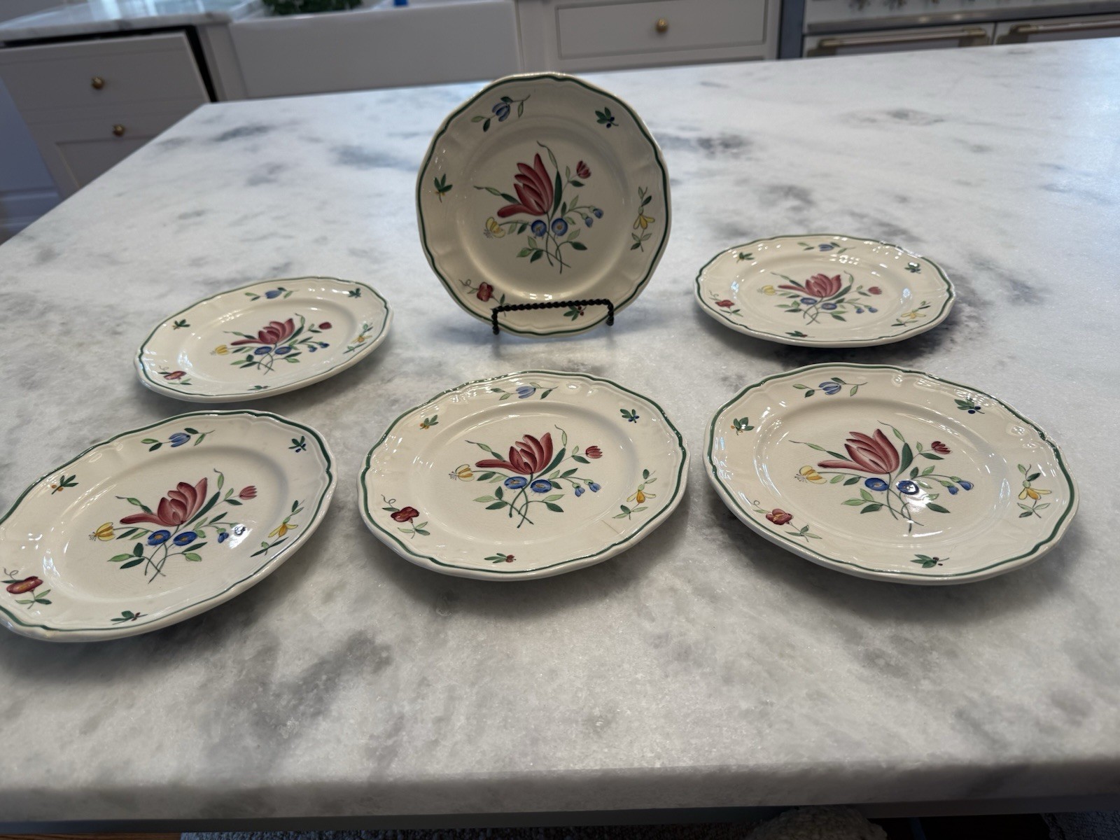 Set Of 6 Longchamp Hand Painted Tulip 7 5/8 Inch Salad Plates Damaged Bargain Set Of 6 Longchamp Hand Painted Tulip 7 5/8 Inch Salad Plates Damaged Bargain