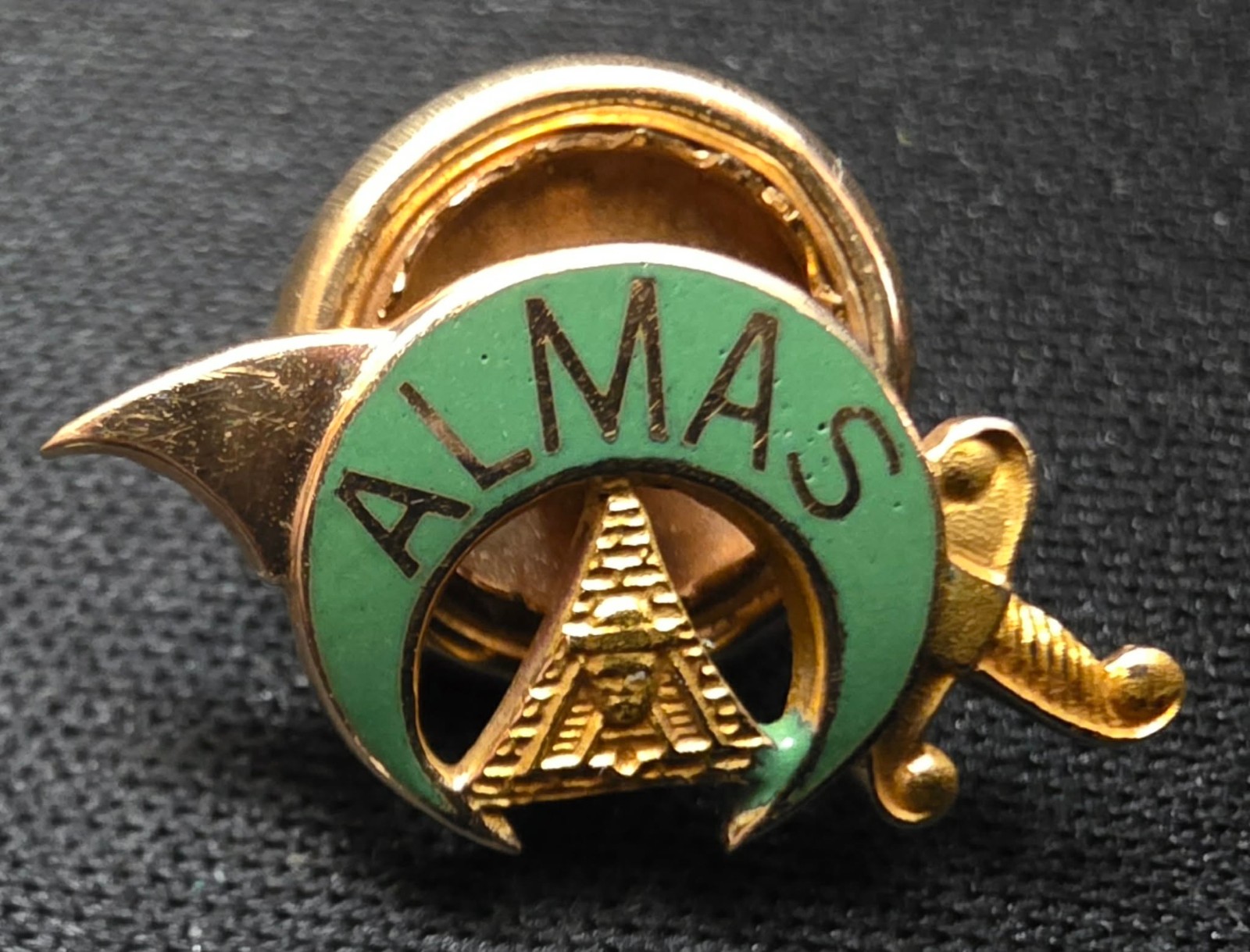 RARE 10K Gold Almas Shriners Masonic Lapel Pin Scimitar Crescent LGB DC Karat