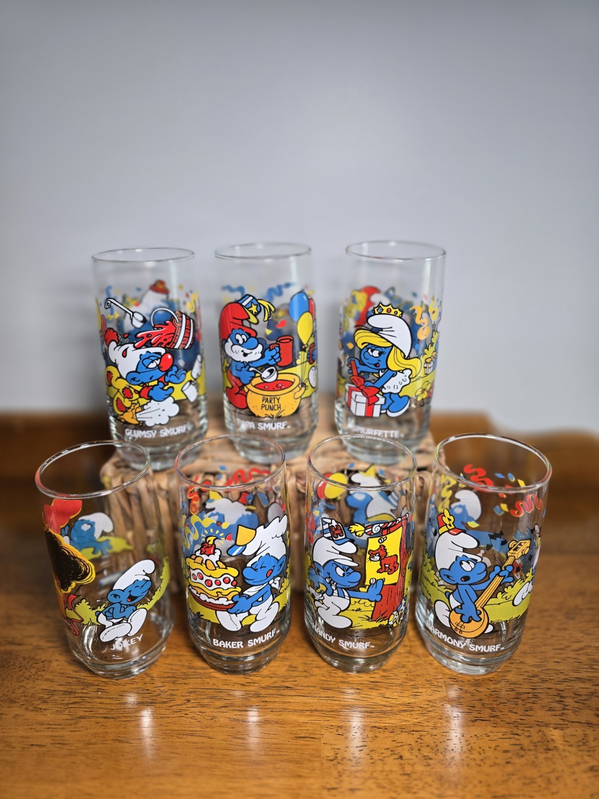7 Piece Smurfs Promo Collectible Drink Glasses Papa Smurf Smurfette PEYO 1982-83