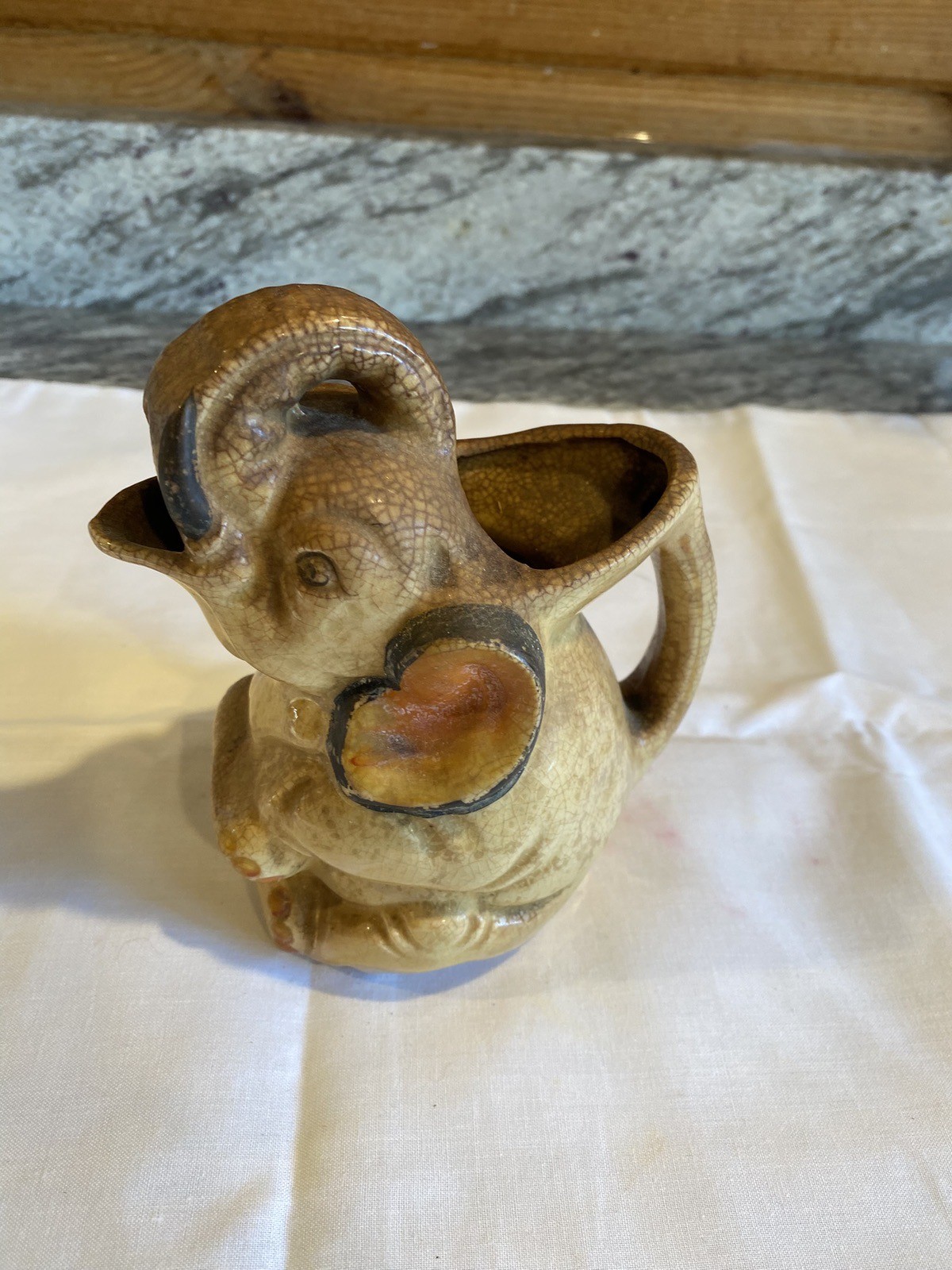 Vtg Ceramic Elephant Small Pitcher Creamer Raised Trunk Japan