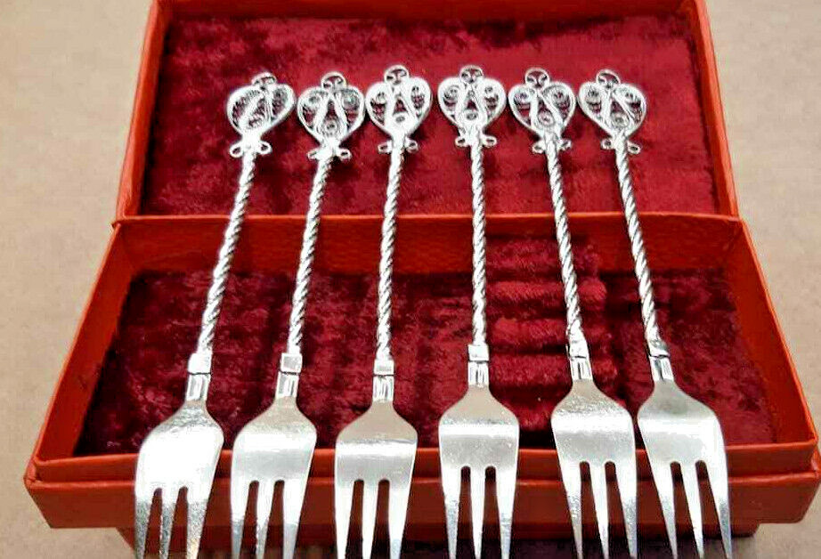  Vintage Russian USSR Melchior DESSERT  FORKS Boxed Set 12 pcs