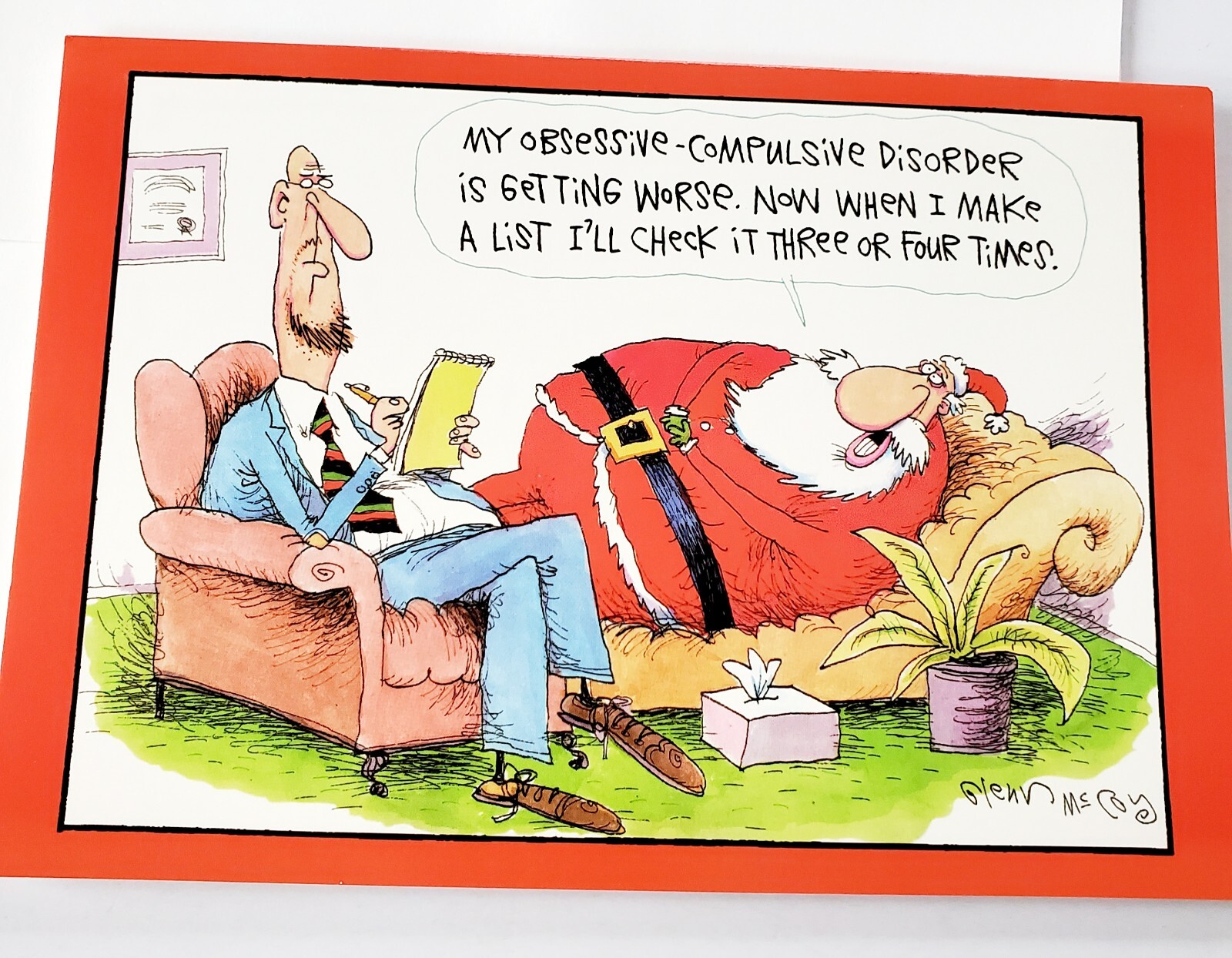Vintage Christmas Card Santa With Obsessive Compulsive Disorder Funny Card