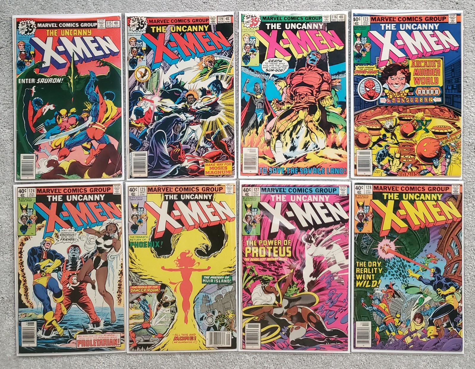 Uncanny X-Men Run Lot #115, 116, 119, 123, 124, 125, 127, 128, Bronze Age VG/FI