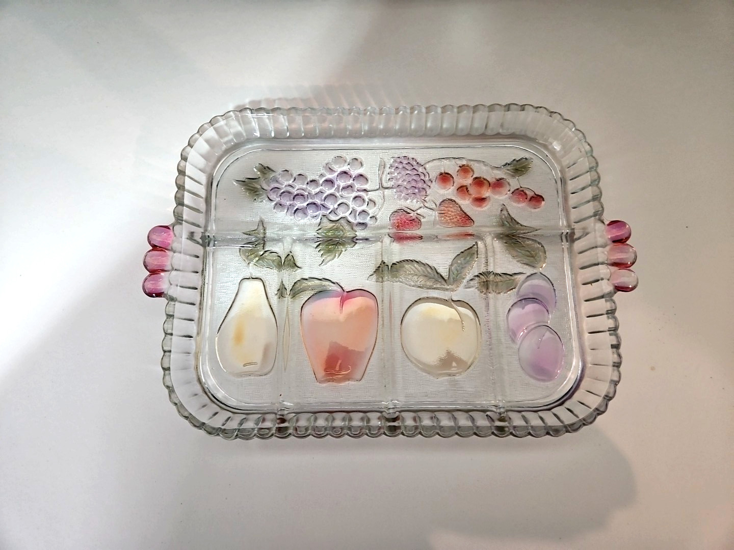 Vintage Indiana Clear Glass 5-Section Divided Relish Serving Tray - Fruit Motif