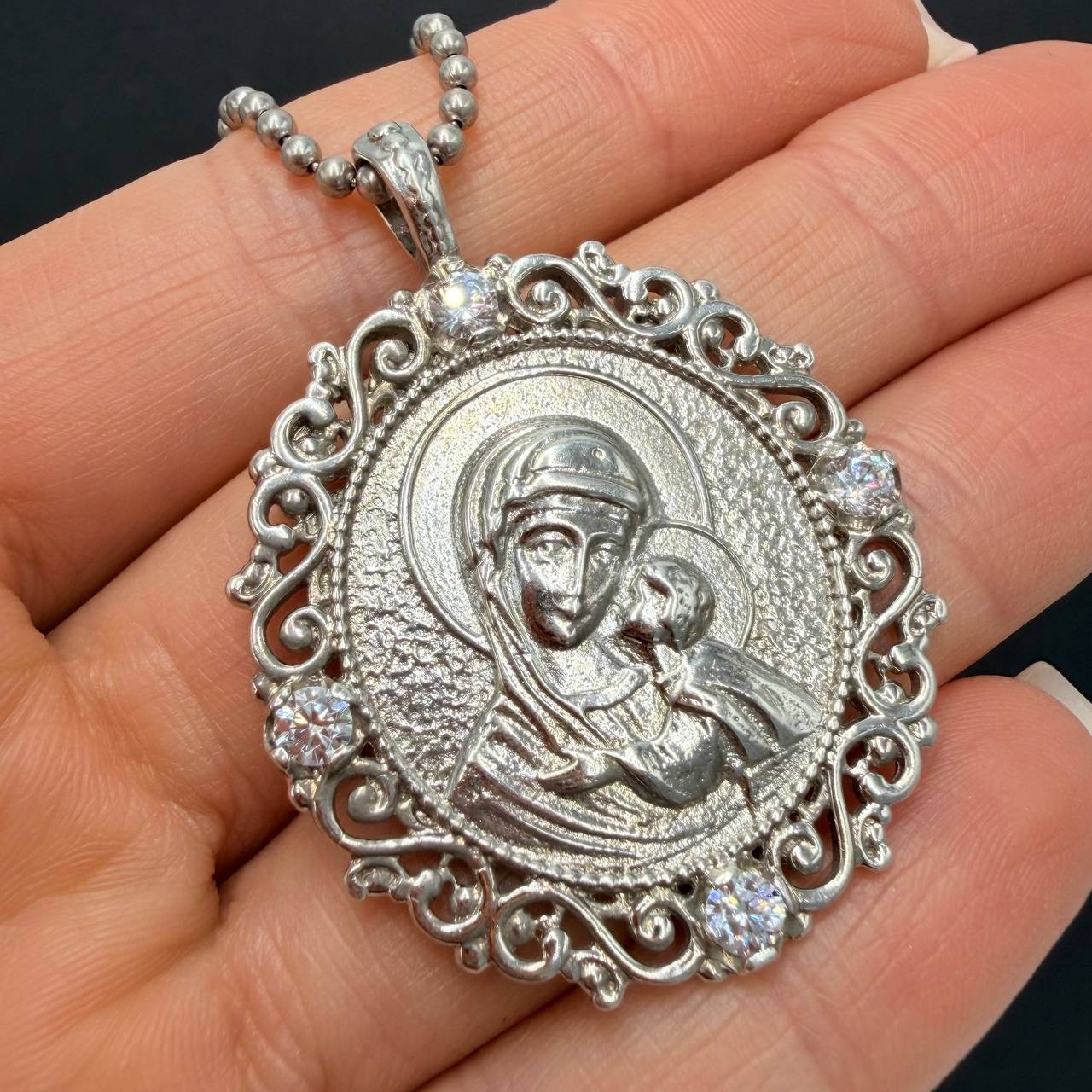 Vintage 925 Sterling Silver Virgin Mary Child Orthodox Icon Pendant Jewelry Gift