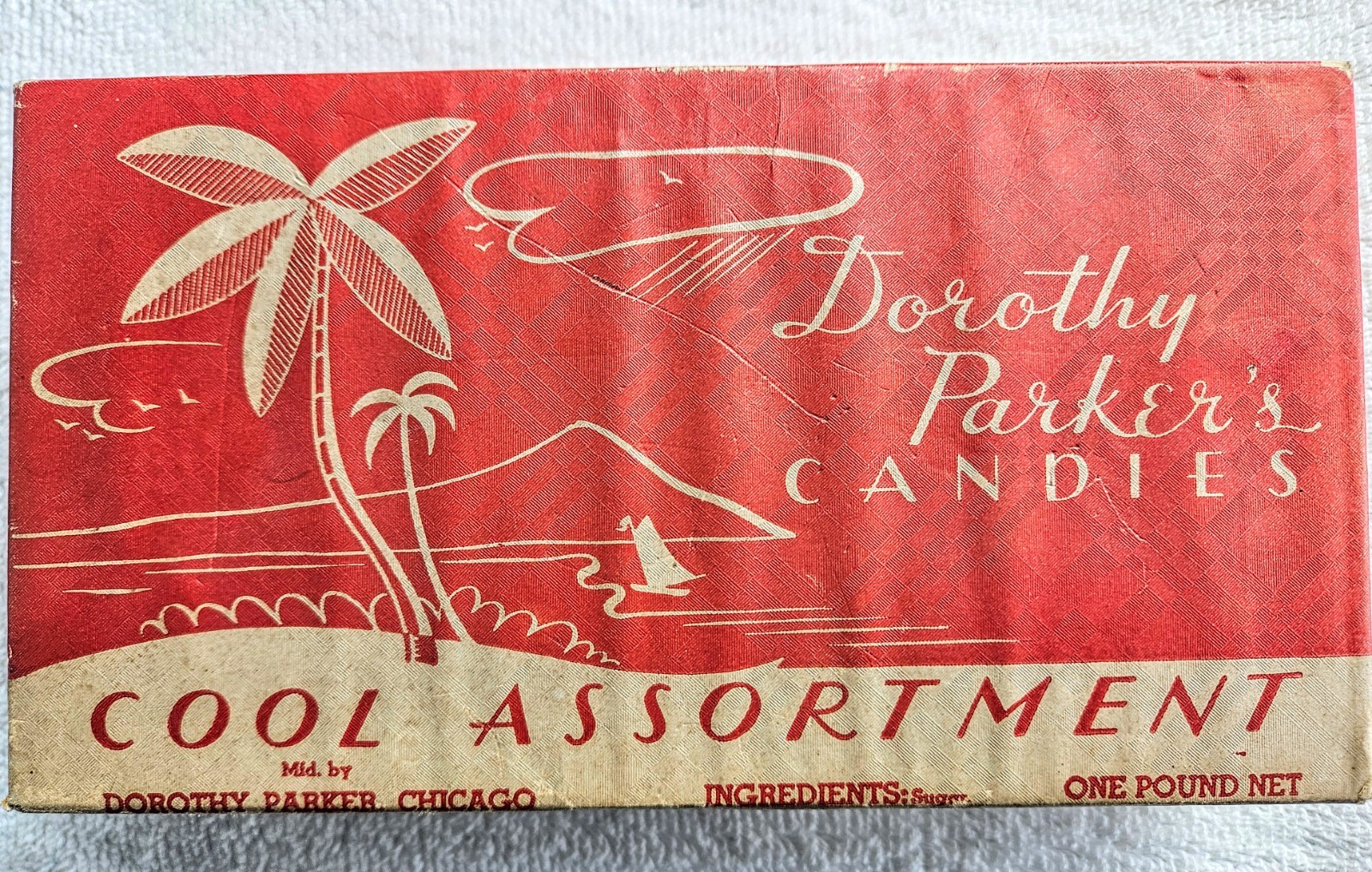 Rare Vintage Candy Box Dorothy Parker Cool Assortment Tropical Advertising Empty