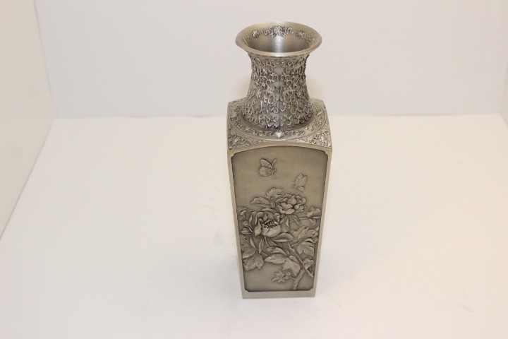 Vintage Royal Selangor Four Seasons Pewter Vase Butterflies Dragonflies Floral