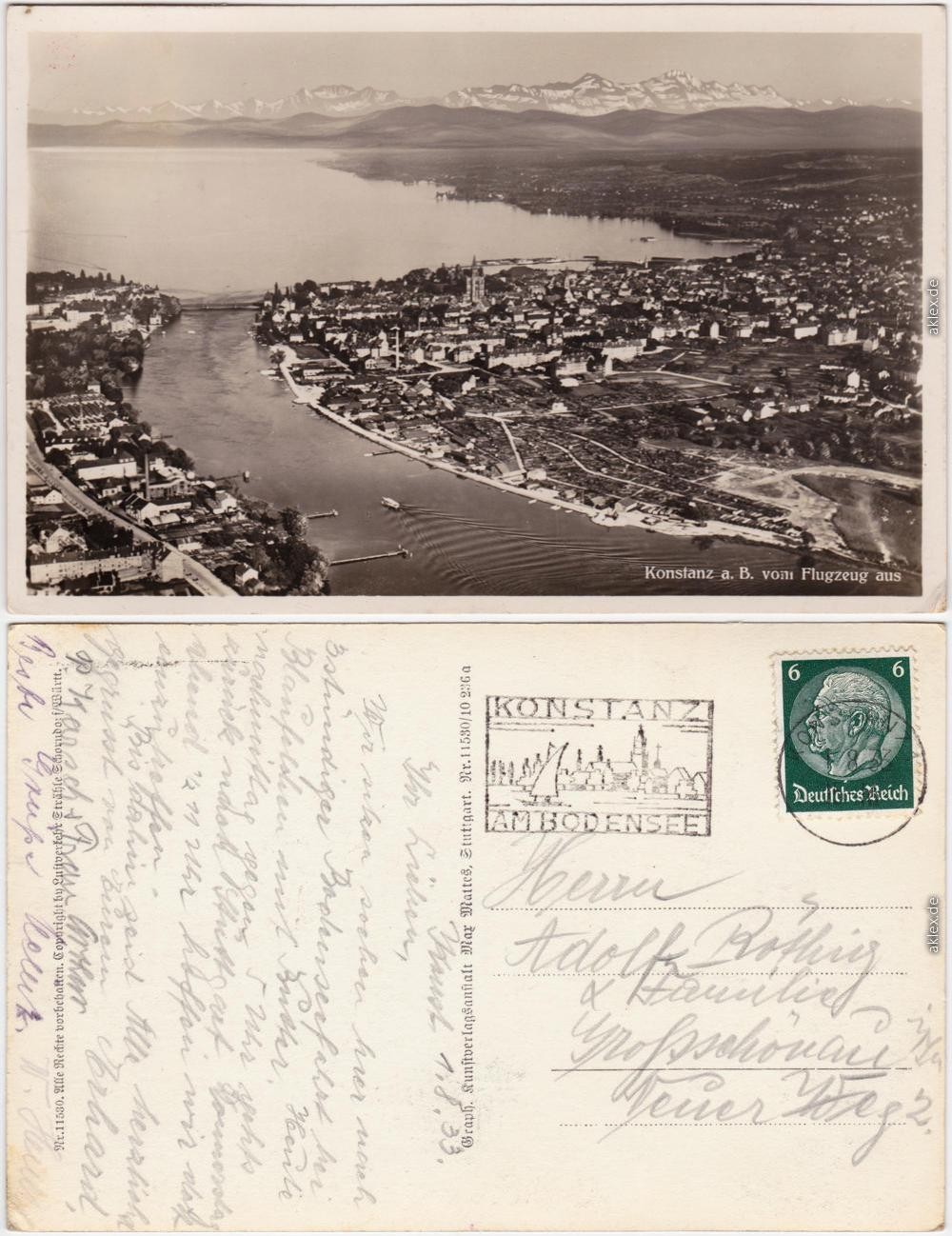 Photo postcard Constance aerial view of aircraft 1933