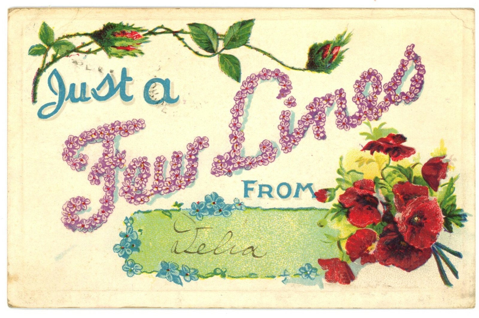 Floral Greeting Just a Few Lines Embossed Divided Back Postcard c1910s Posted Floral Greeting Just a Few Lines Embossed Divided Back Postcard c1910s Posted