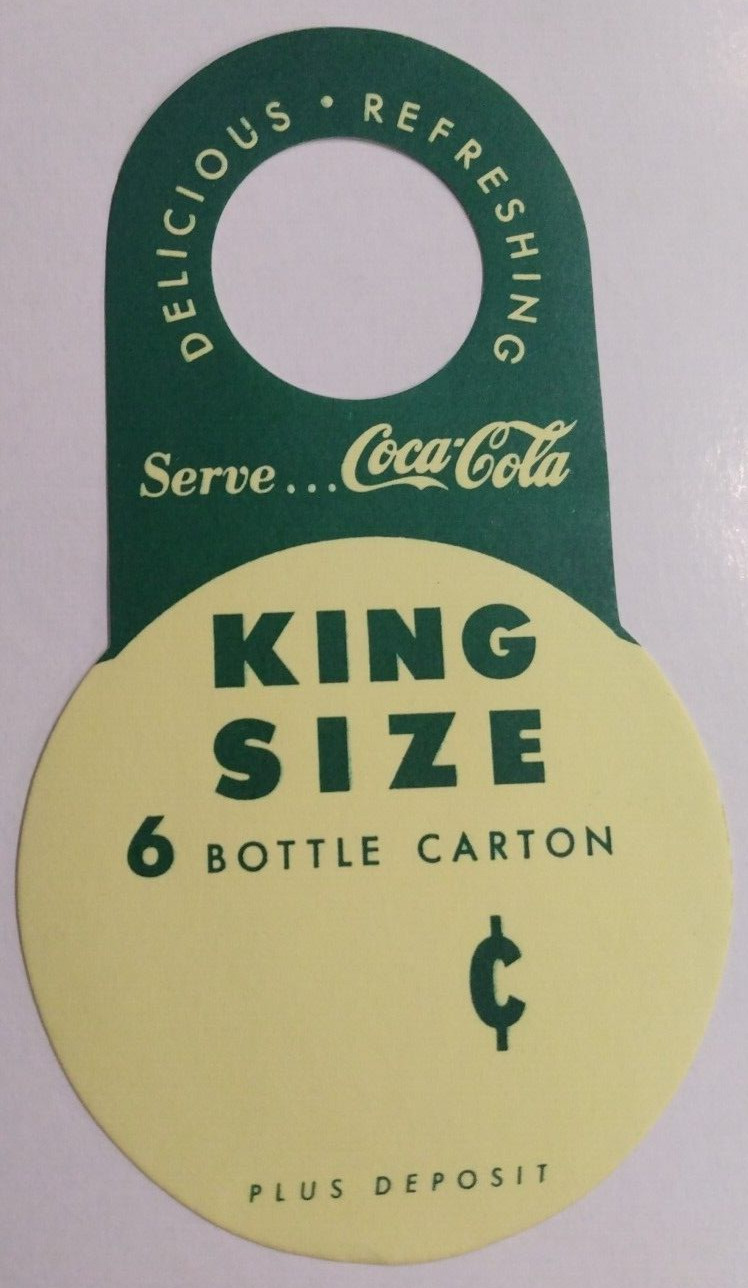 1960 Vintage Coca Cola 6 pack price tage/hang tags King Size/6 bottle carton NOS