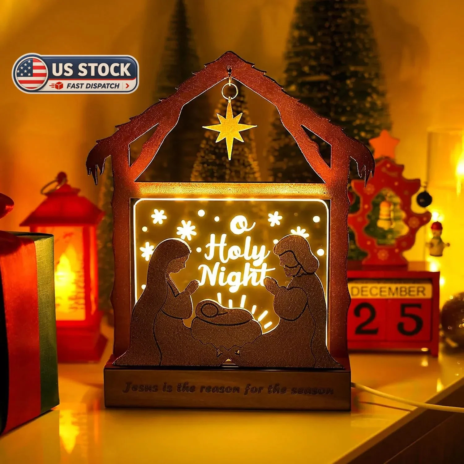 Nativity Scene Set - Newborn Christmas Scene Decorations Jesus is The Reason for